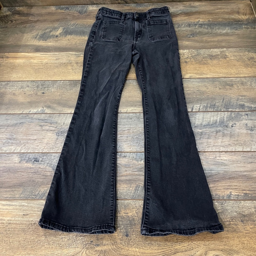 Gap Kids 70s Flare High Rise Jeans Washed Black Size 16 Adjustable Waist Grunge